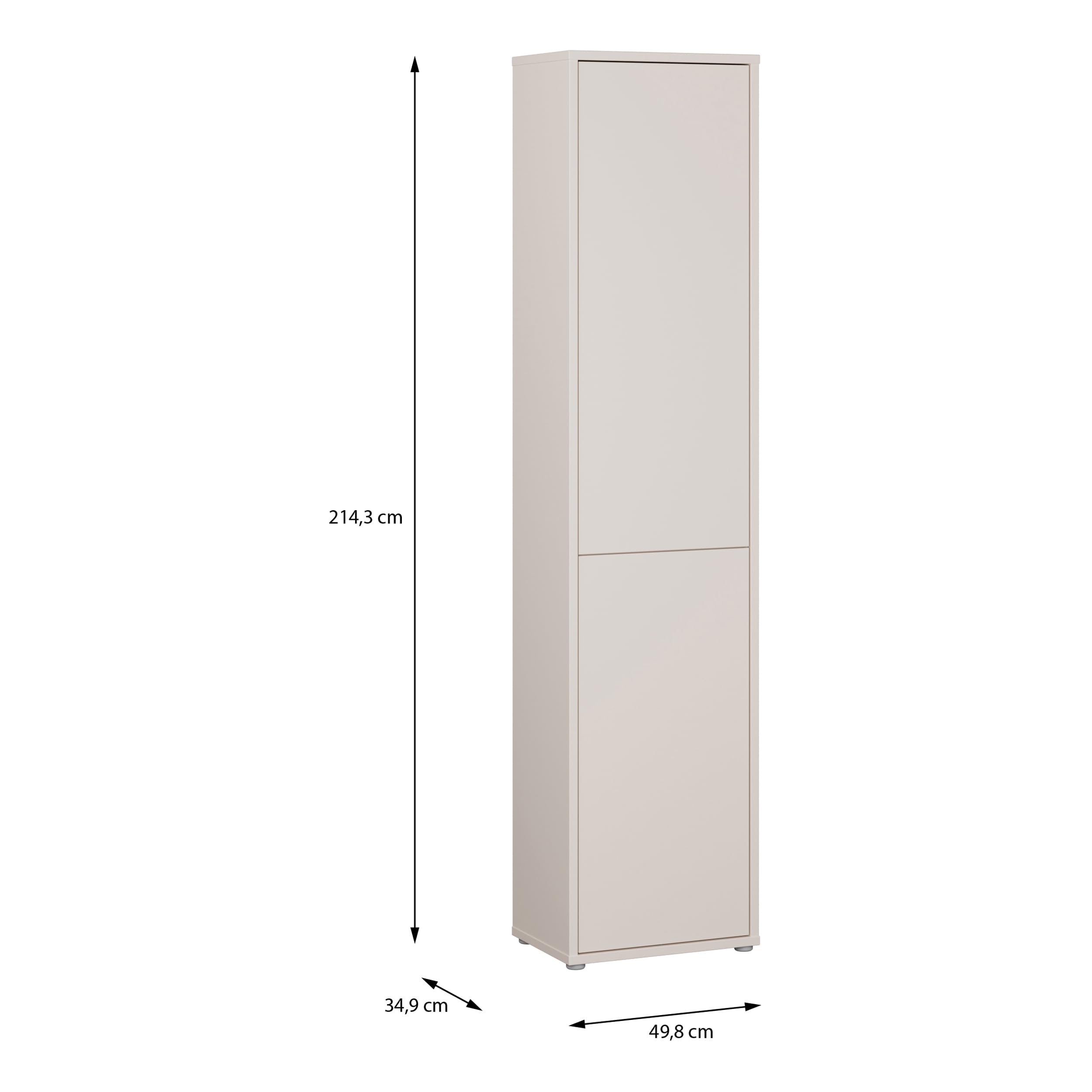 Forte Alice Springs Hochschrank 50, modern-minimalistisch, 2-türig, Wohn-/Esszimmer, Holzwerkstoff, Kaschmir Beige, 49,8 cm breit x 214,3 cm hoch x 34,9 cm tief