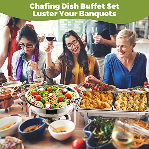 4 Pcs Chafing Dishes Buffet Set Stainless Steel Chafing Dishes 9.5 Qt Rectangular Chafers 3.7 Qt Round Buffet Warmers Set Silver Food Warm With Folding Frame For Banquet Party Catering Supplies #TOP6