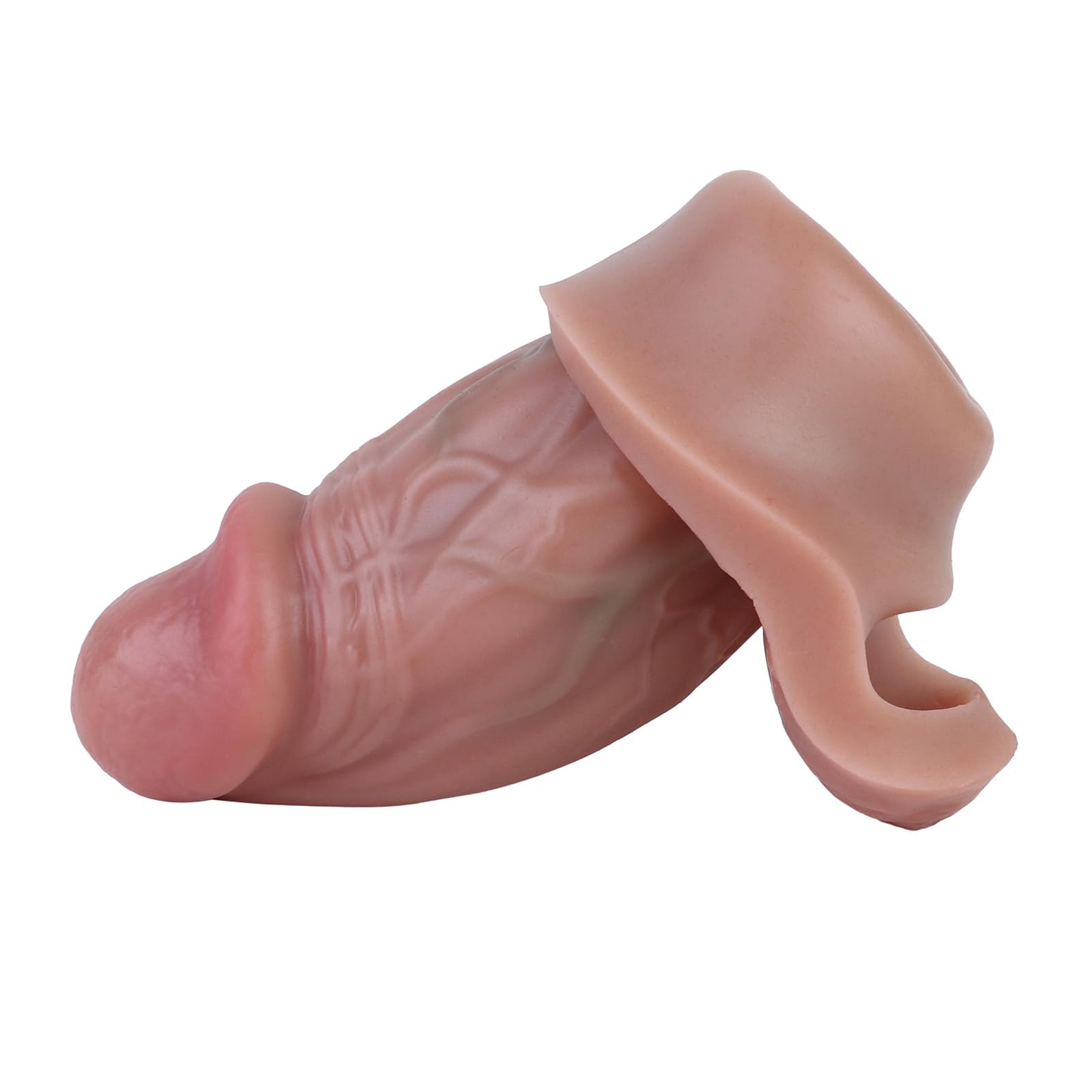 Masturbatore indossabile manuale maschile, estensione della guaina del pene avvolge completamente il pene, guaina realistica per l'ingrandimento del dildo con anello per il pene