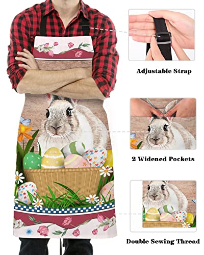 Ftopucans Easter Bunny Aprons For Women Men With Pockets, Farm Tulip Easter Basket Eggs Spring Holiday Adjustable Waterproof Kitchen Chefs Apron For Grilling Cooking Bbq Painting #TOP2
