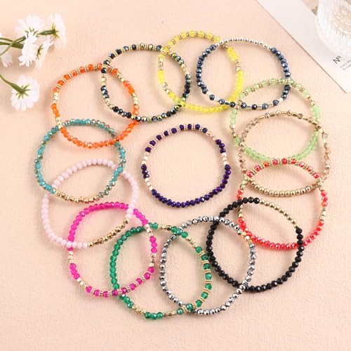 Wainis 28Pcs Delicate Boho Beaded Bracelet Multi Layer Versatile Statement Bracelets Stackable Stretch Cuff Sparkly Glass Crystal Beads Bracelets thumb #5
