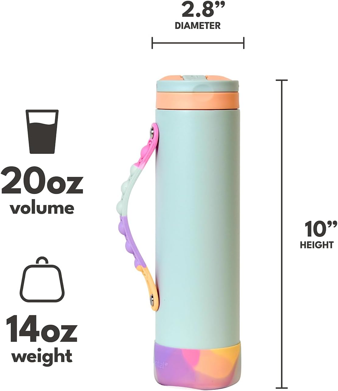 Elemental Iconic Kids Water Bottle for School - 100% Leak-Proof Insulated Water Bottles with Straw Lid & Pop-It Handle for Boys & Girls - Triple-Wall Insulated & BPA-Free, 20oz – Mint Sorbet - Image 8