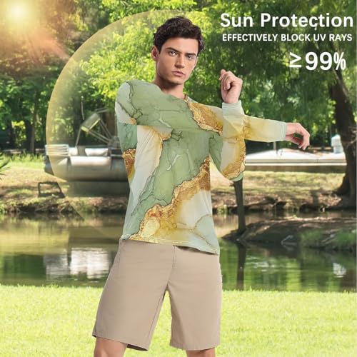 Marble Sage Green Yellow Men's Rash Guard Elastic Loose Mens Sun Protection Long Sleeve Outdoors4