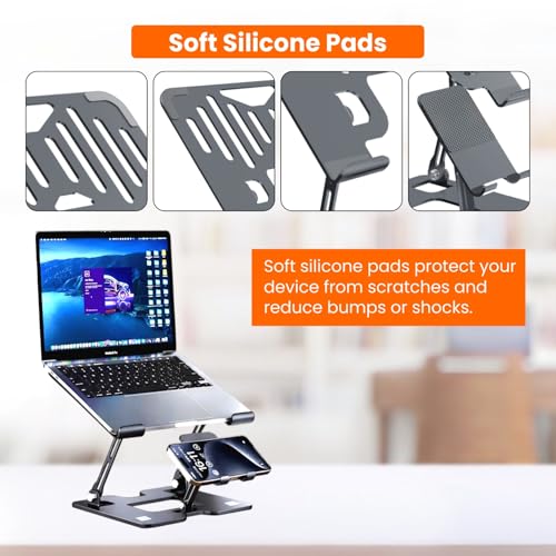 Image of Dyazo 2 in 1 Adjustable Laptop & Mobile Stand | Foldable & Ventilated Riser for Laptops upto 15.6 inch | Portable Adjustable Height | Compatible for MacBook, HP, Dell, Acer, Lenovo & More (Space Grey)