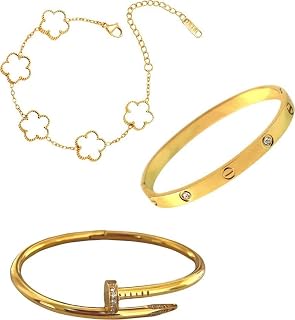 PRIME HOMES Clover bracelets White flower Nail Kada Anti Tarnish Stylish Stainless Steel gold Bracelet for girls Hand Kada... Price In India