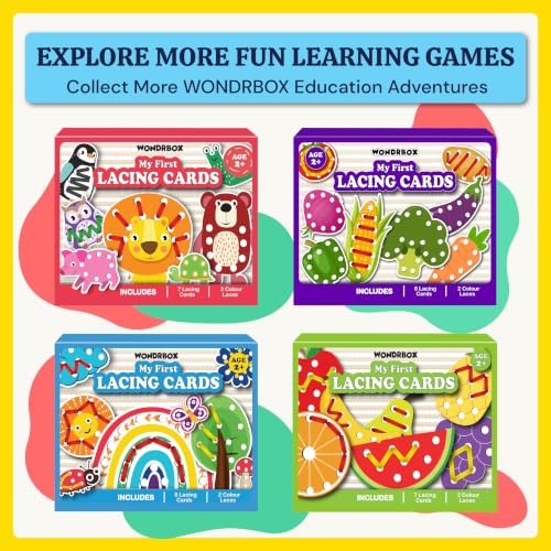 Image of WONDRBOX Montessori Transport Lacing Cards Activity Educational Toy for Kids Age 2 3 4 Year Old | Autistic, Occupational Therepaist Games | Includes 6 Thick Lacing Cards and 2 Laces