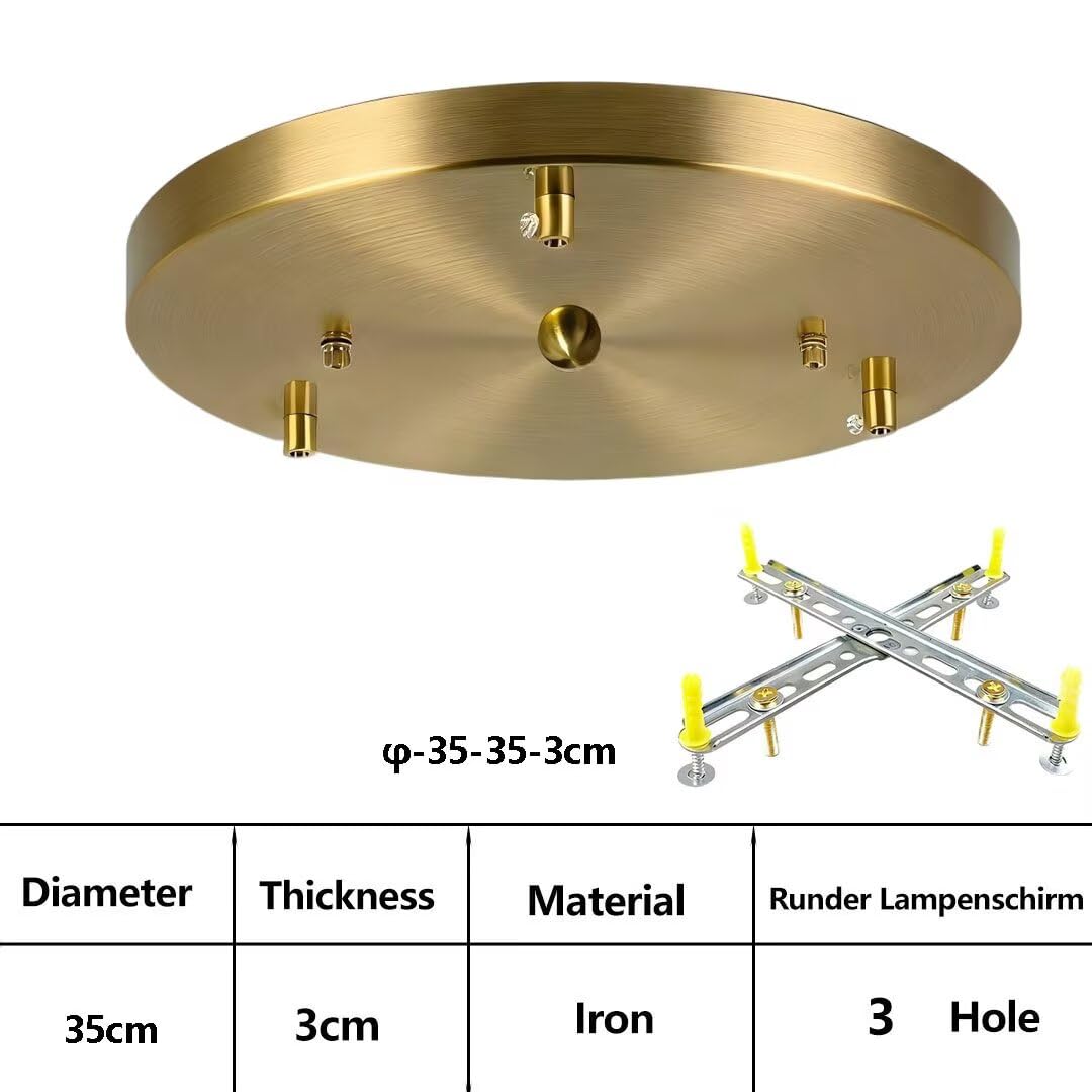 3 Loch Baldachin Lampen Gold, 35cm Rund Deckenbaldachin, Metall Lampenabdeckung, Kabelabdeckung Deckenrosette Decke Lampenschirm, Deckendose Lampenbaldachin Kit für Hängeleuchte Deckenleuchte