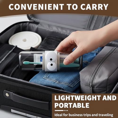 Image of Cute Eye Design Toothbrush Holder, Brown Transparent Plastic Travel Case with Eyes Pattern, Oral Care Organizer for Home and Travel, Food Grade Polycarbonate (PC) Material