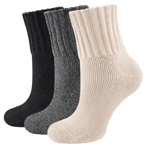 Warm Wool Socks for Women 3 Pairs Thermal Winter Thick Full Cushioned Knit Winter Crew Wool Boot Socks Cozy Gift