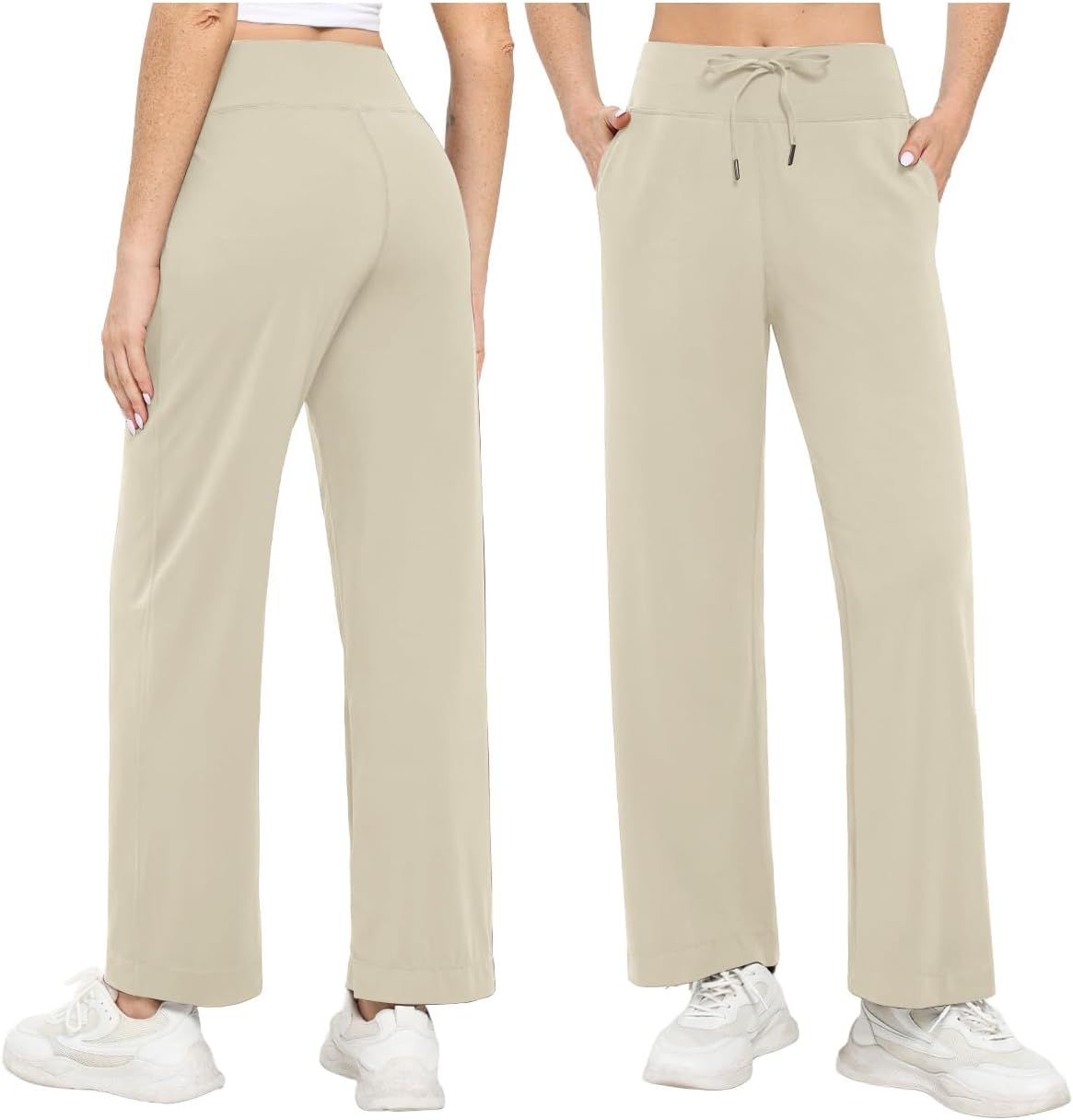 Feiersi Womens Wide Leg Yoga Pants High Waist Stretch Dress Pants Lounge Comfy Loose Trousers with Pockets - Image 2