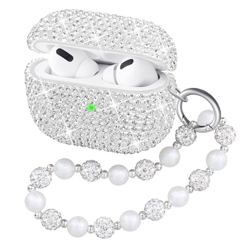 Ucharmbead Compatible with AirPods Pro 2 Case Protective Glitter Diamond Rhinestone Silver Case for AirPods Pro 2nd Gen with Luxury Shining Keychain for Women