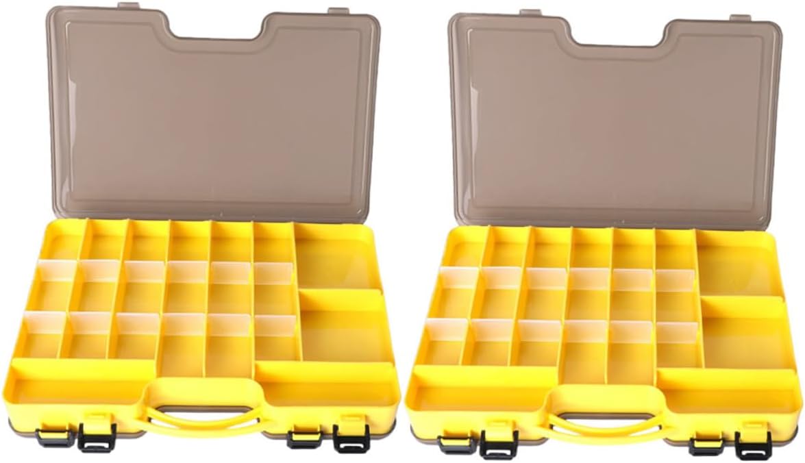 2pcs Fishing Tackle Box Double-sided Lure Bait Storage Organizer with Compartments Portable Fishing Lure Holder for Outdoor Gear 29cm X 19.4cm X 5.7cm Yellow