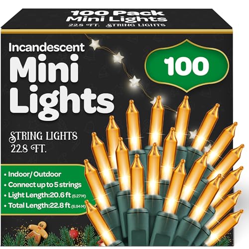 sewanta christmas string lights [100 set] 25 ft amber white christmas string lights, for xmas tree, garland, holiday, party décor –mini christmas lights for tree weather-resistant