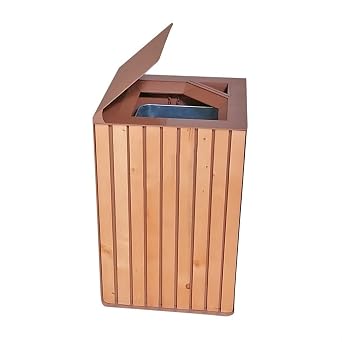 Trash/Garbage Can Outdoor Square Trash Can Creative Retro Metal Trash Can with Inner Barrel Large Capacity Commercial Trash Can Waste Container