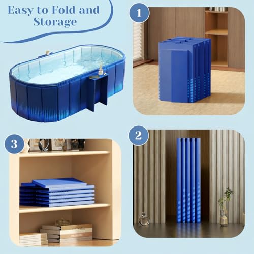 Image of Portable Ice Bath Tub for Adults Foldable Bathtub Spa, Thick Insulated Soaking BathTub with Drain, Home Bathroom Large Ice Bath Tub & Hot Spa Bath Relaxation (Navy Blue with Soap Stand)