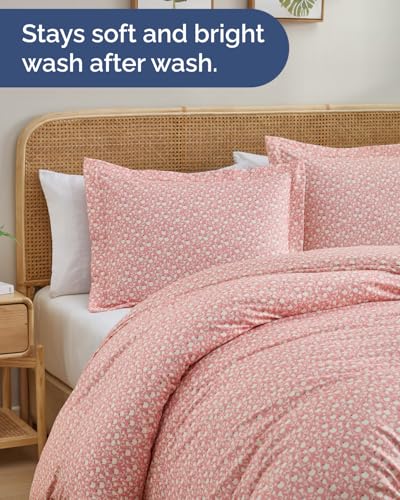 Image of Duvet Cover Twin /TXL Size Set - Extra Soft Floral Duvet Cover 68 x 90 with 1 Pillow Sham - Comfy, Cozy Breathable Floral Bedding Set - Hotel Luxury & Fade Free w / Zipper Closures & Ties - Pinkfield