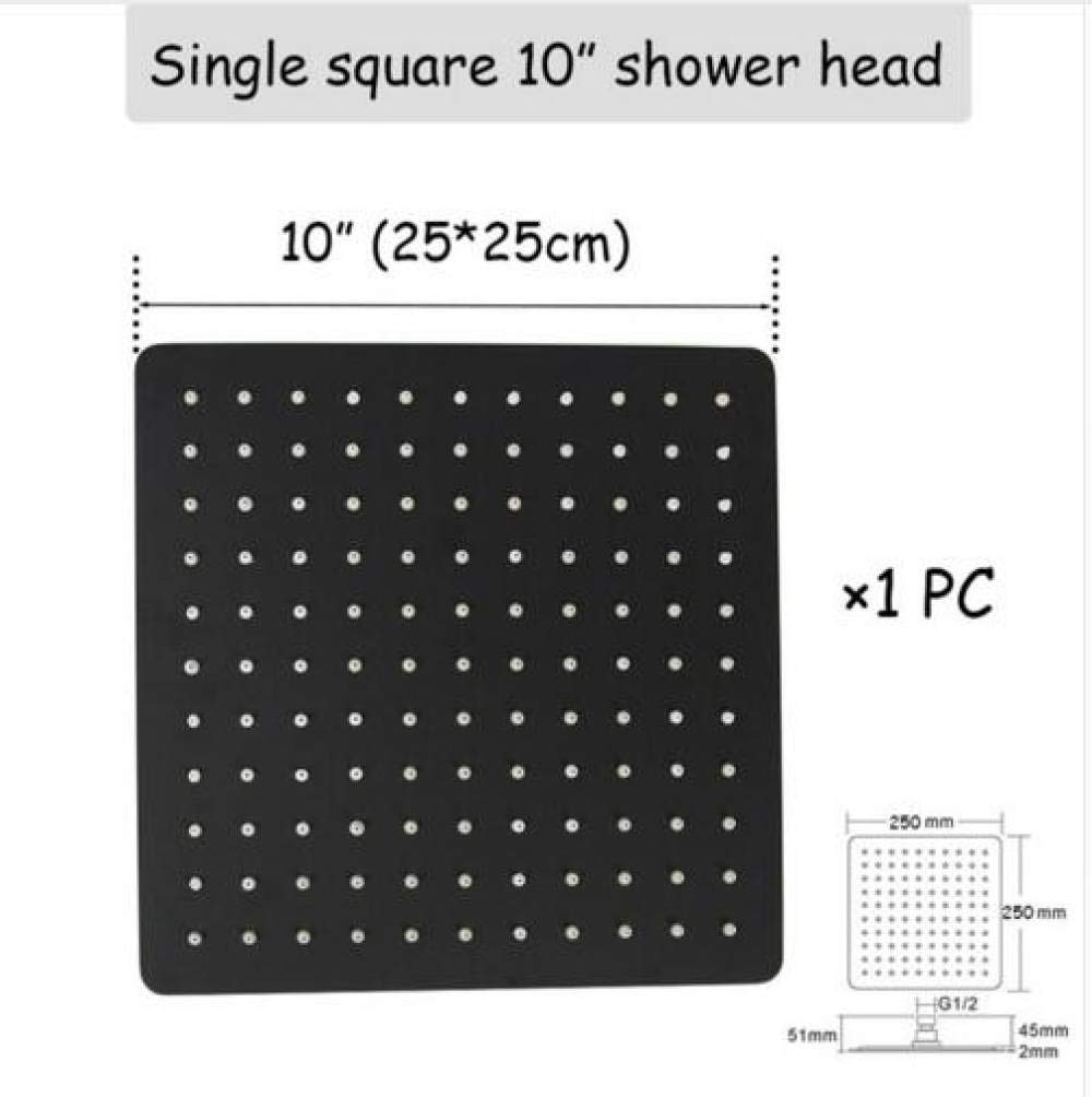 Soffione doccia a pioggia ultrasottile 2 mm in acciaio inox nero 8/10/12 pollici parete e soffitto quadrato & rotondo soffione doccia a pioggia, quadrato 25 x 25 cm