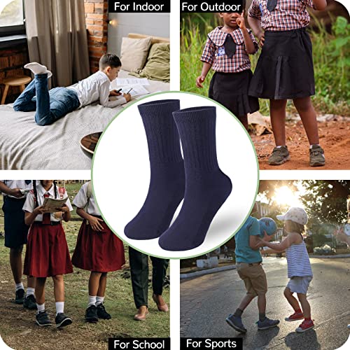 Booph 6 Pairs Boys Athletic Crew Socks Ankle Socks For Kids Navy 7-10 Years #TOP3