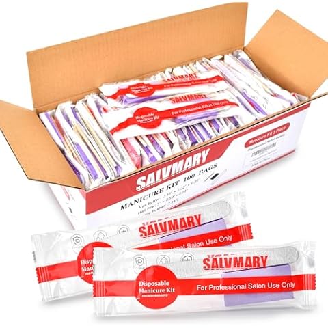 Professional Disposable Manicure Kit Basics 3 Piece Nail Kit, Wood Nail File 100/180 Grit, Mini Buffer 80/100 Grit, Wood Stick, 100 Set Cover