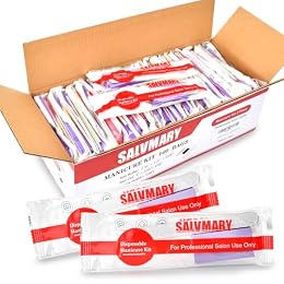 Professional Disposable Manicure Kit Basics 3 Piece Nail Kit, Wood Nail File 100/180 Grit, Mini Buffer 80/100 Grit, Wood Stick, 100 Set