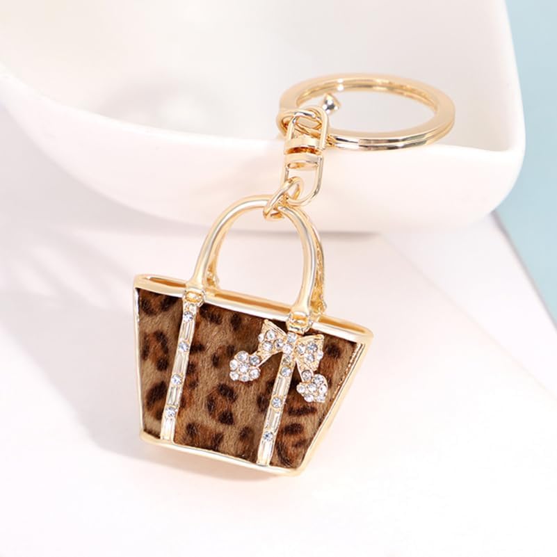 Chain Keychain Handbag Shape Rhinestone Charms Women Hanging Alloy Unique Pendants Pendnat Girls Car Ornament Pendant Crystal Decoration Purse for Exquisite Fashionable Leopard - Image 2