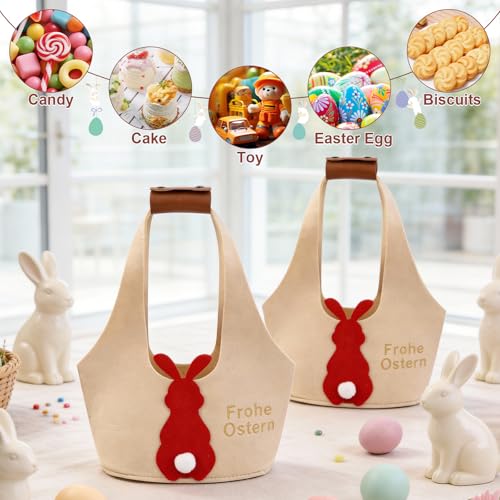 2 Stück Osterkörbchen Mit Henkel, Ostertüten zum Befüllen, Osterkorb Kinder für Geschenken Partyzubehör, Ostern Filztaschen Osterdeko Bastelsachen Deko (Braun)