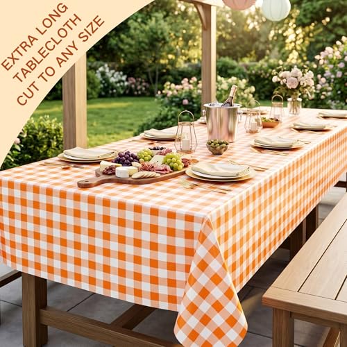 300FT x 54IN Orange & White Checkered Tablecloth Roll with Slide Cutter Box by COSINIA - Used condition - Image 3