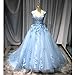 Ball Gown Tulle Off-The-Shoulder Sleeveless Applique Sweep/Brush Train Quinceanera Dresses Sky Blue