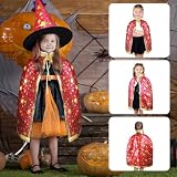 AYBUY Peleryna czarodzieja czarownicy dla dzieci, peleryna i kapelusze czarownic dla dzieci, kostiumy halloweenowe dla dzieci z gwiazdkami w złotym wzorze, kostiumy na Halloween dla dziewczynek na