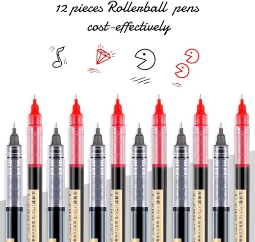 Image of like it 0.5mm Roller Pen Color ink Straight Liquid Rollerball Gel Pen for School Office Stationery Pack of 12 (Red & Black)