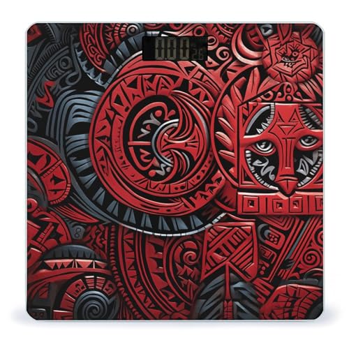 Báscula digital slim con patrón tribal rojo miniatura 1
