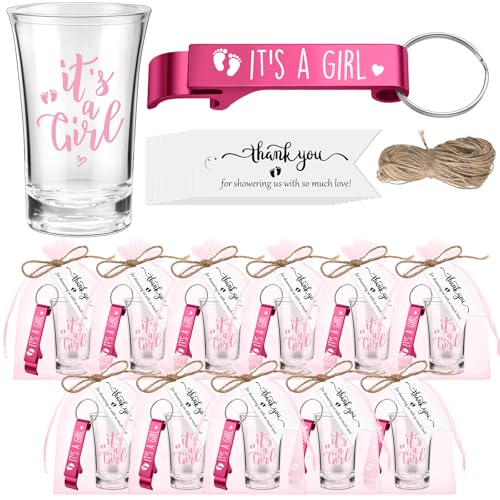 Blushtier 25 Sets Baby Shower Shot Glass Bottle Opener, Girl