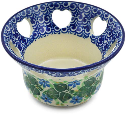 Authentic Polish Pottery Candle Holder in Aster Wreath Design Handmade in Boles?awiec Poland by Ceramika Artystyczna + Certificate of Authenticity