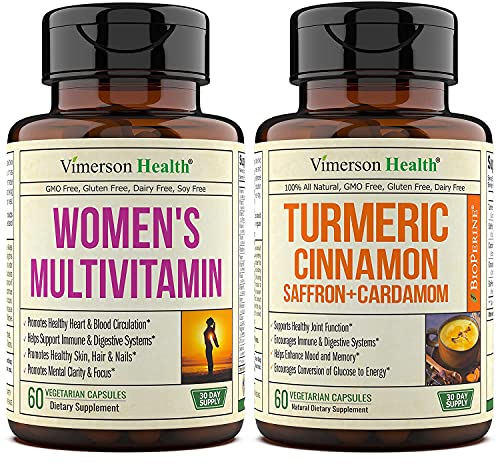 Vimerson Health Women's Multivitamin + Turmeric Saffron Cinnamon & Cardamom Bundle. Women's Vitamins & Minerals Formula for Immune and Joint Support, Inflammatory Response.