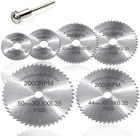 AniSqui 7Pcs High Speed Steel HSS Saw Disc Wheel Cutting Blades, Mini Circular Saw Blade Set with (3.175mm) 1/8" Extension Rod for Dremel Fordom Drills Rotary Tools