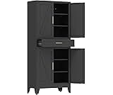 COFaR 71 in Tall Kitchen Pantry Cabinet with Drawer, Metal Pantry Storage Cabinet with 4 Adjustable Shelves and 4 Barn Doors, Freestanding Farmhouse Food Cupboard for Dining Room Garage, Black 6-Tier