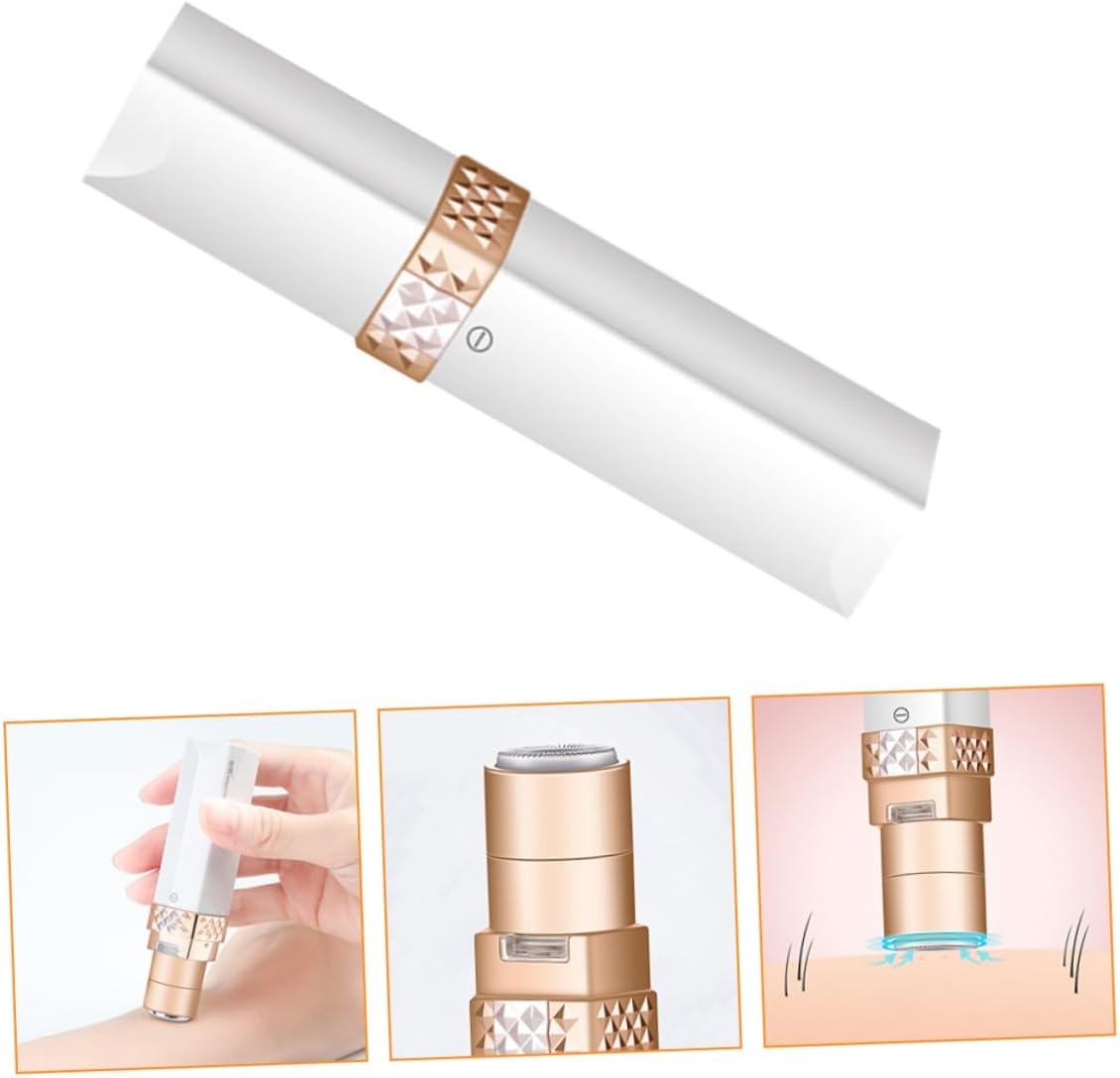Rechargeable Facial Hair Remover with 360° Painless Trimmer | White Plastic Lipstick Cover Design, Eyebrow and Body Use, Portable Mini Style, Geometric Cutter Net