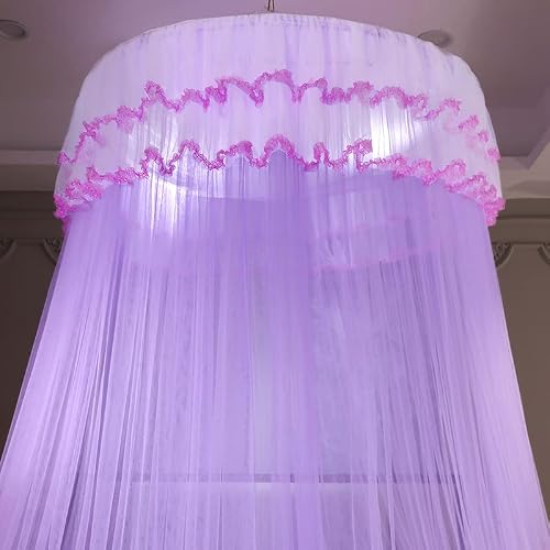 Naturetalk Extra-Large Bed Canopy - Luxurious Princess Bed Curtain Net For Girls & Adults - Elegent Round Lace Dome Netting With Hanging Kit (Purple) #TOP6