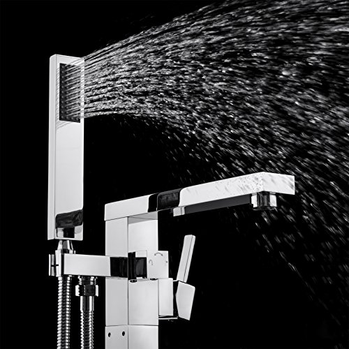 Akdy Bathroom Freestanding Multi-Function Tub Filler Faucet W/Handheld Wand (Brass Made Chrome Finish, 34") #TOP2