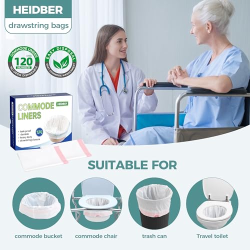 HEIDBER Bedside Commode Liners Disposable 120 Pack Commode Bags for Portable Toilet Chair Bucket/Commode Toilet, Waste Bags Fits All Standard Bedside Portable Toilet Potty Bedpan