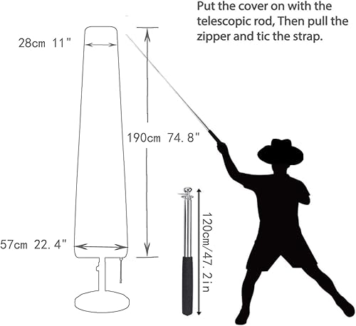 Miniatura 12 de Cubierta para sombrilla de patio, fundas impermeables para sombrilla de 7 a 9 pies, para exteriores, con varilla de empuje, color azul