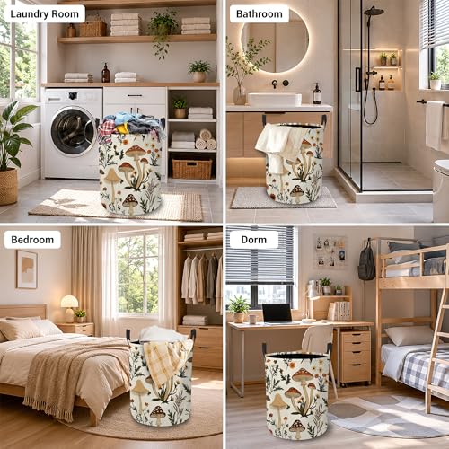 Image of Mushroom Flower Laundry Basket, Foldable Oxford Cloth Botanical Garden Laundry Hamper with Handles, Tote Bag Clothes Storage Bucket for Laundry Room /Bathroom /Bedroom /Dormitories 20.8 inchx16 inch