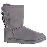  Damen Schlupfstiefel Warm Gefütterte Stiefel Schleife Schuhe 150518 Grau Autol 38 Flandell