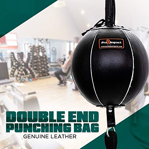 Image of Genuine Leather Double End Boxing Punching Bag - Speed Striking & Dodge Training Ball for MMA, Muay Thai, Boxing, Gym Workout - Includes Cords & Hooks for Easy Setup