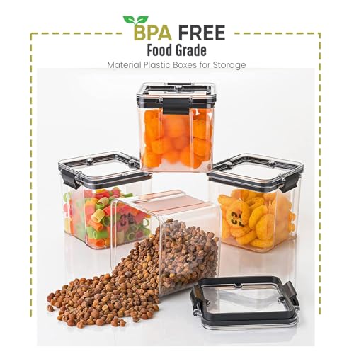 Image of Lock Container Plastic Jar Set of 6 (700 Ml Each) | Airtight Lock Mechanism Kitchen Storage Containers | BPA Free Food Grade Organizer Boxes for Tea, Coffee, Sugar, Dry Fruits