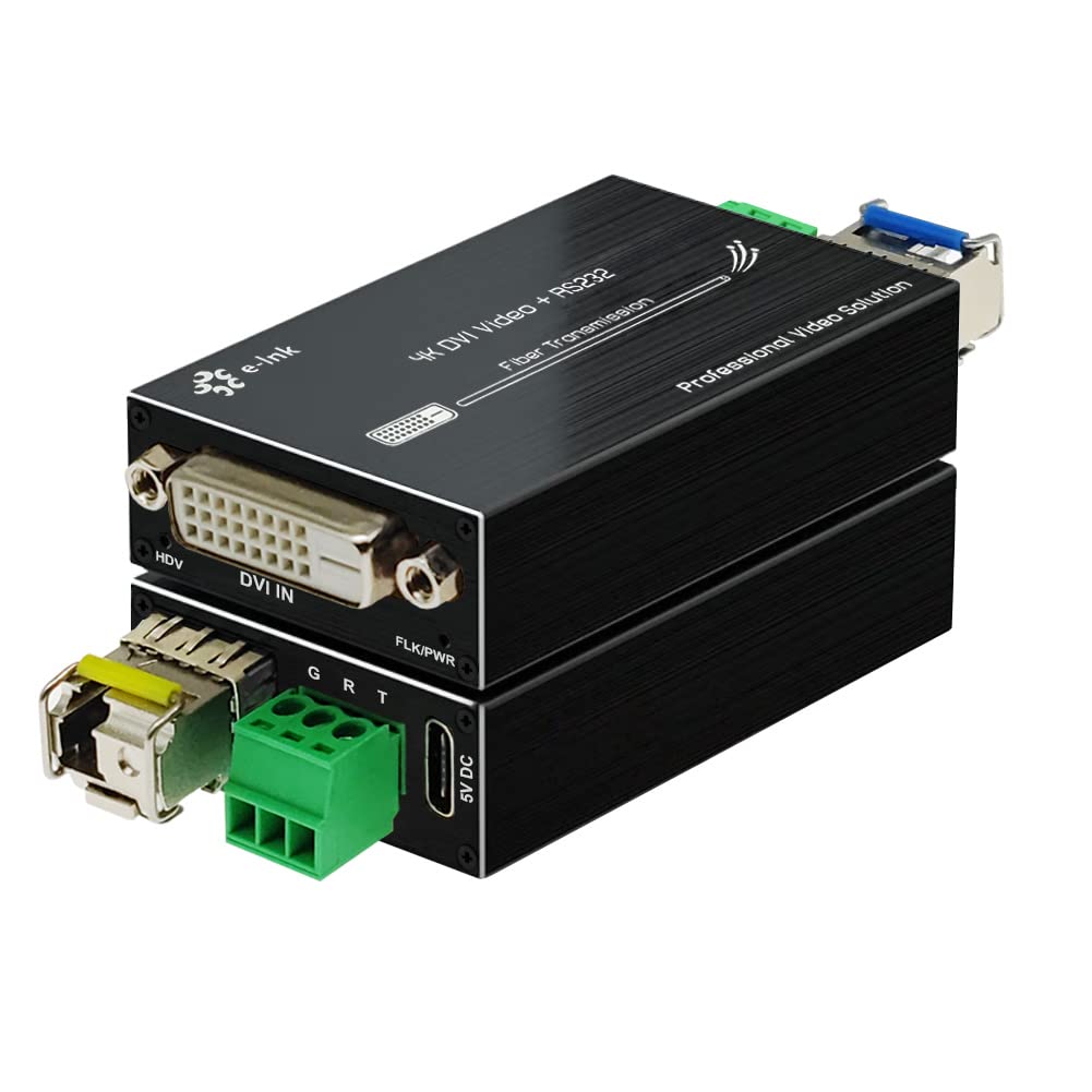 Steloproad Mini 4K DVI Fiber Extender - DVI to Fiber Converter UHD 4Kx2K DVI Video Optical Transceiver Up to 20km Over Single-Mode Fiber with Backward RS232