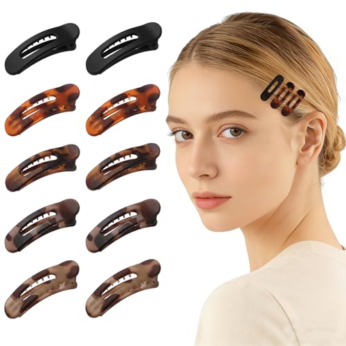 Lahnie 10 Pack Small Flat Hair Clips for Women Thin Fine Hair French Flat Claw Clips Matte Tortoiseshell No Slip Hair Accessories for Daily Wear 2.2x0.7 Inch