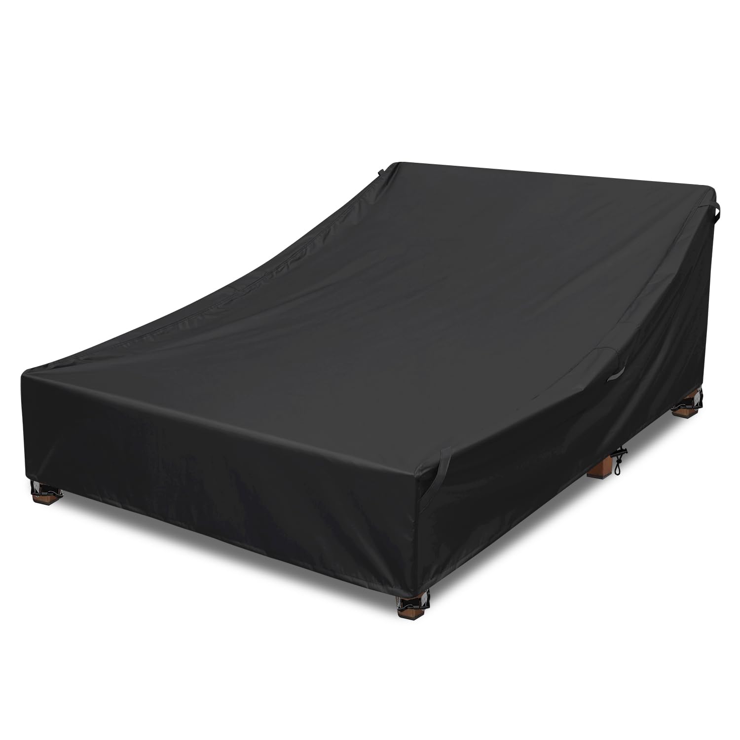 YANGSHILEI Outdoor Chaise Lounge Cover 100% Waterproof 600D Weather Resistant Polyester Double Wide Patio lounge chair covers (Black)