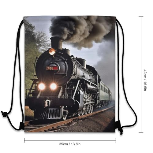 Drawstring Backpack Sport Gym Bag Water Resistant Sackpack Steam Train Cinch Bag String Bag for Outdoor, 35*42cm3