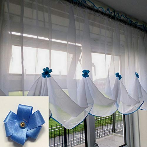 Katiesboutique ltd Beautiful White Voile Net Curtain Piping (114"x47", Blue)